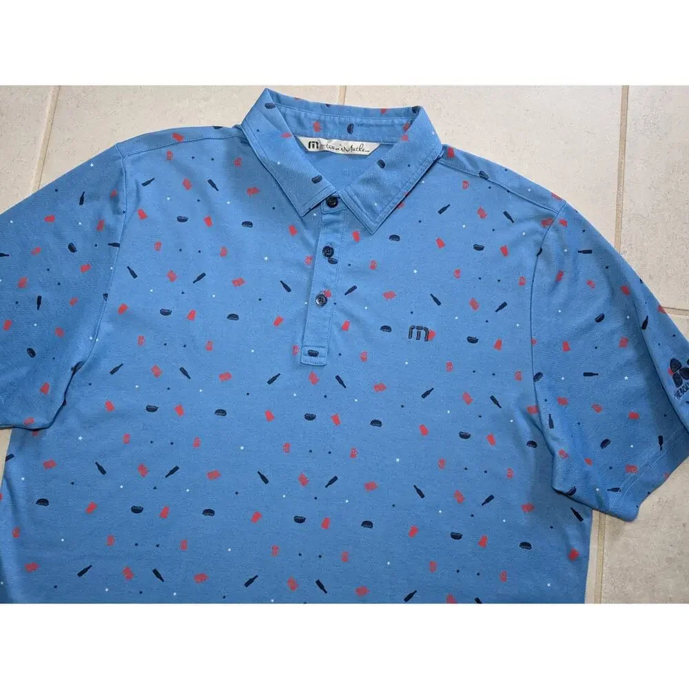 Travis Mathew Men's Large Golf Polo Shirt USA Print Blue Stretch The Boulders - Picture 4 of 7